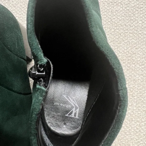 White Mountain Ankle Boots Women 7.5 Green Suede Leather Block Heel Zip Closure - Picture 9 of 11
